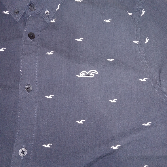Hollister Shirt Mens M Navy Blue Epic Flex Stretch Button Down Preppy Y2K Cotton - Picture 3 of 10